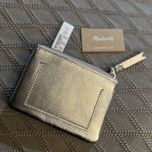 NWT madewell silver metallic leather small travel zip pouch